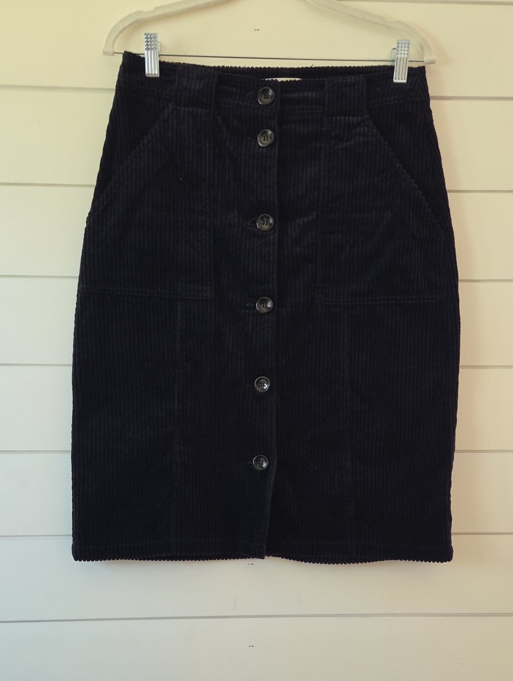Sessun Navy Blue Skirt,  Button-Front Prince Of Wales Corduroy FR 38, US 4-6